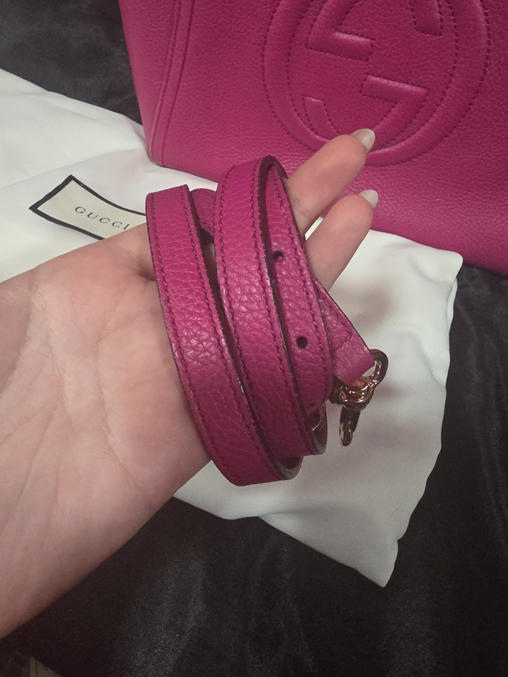 Gucci Pink Soho Pebbled Leather Tote with Tassel - Picture 16 of 16
